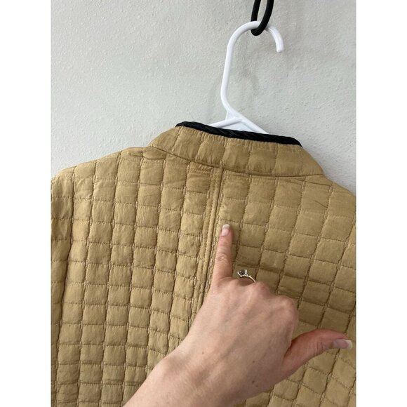 Oleg Cassini Jacket Women’s M 100% Silk Reversible Quilted Lightweight Tan Black - Picture 11 of 11